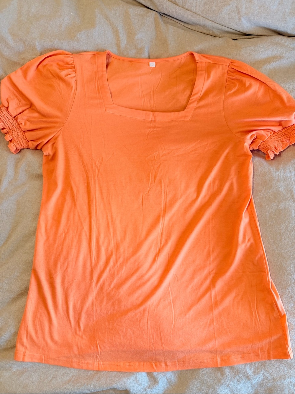 Square Neck Puff Sleeve Top - Orange